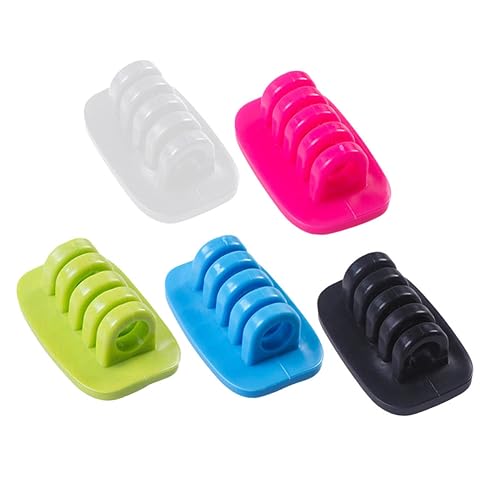 NUOBESTY 3 Stück Kabel Organizer mit Halteclips für Desktop Farbiges Kabelmanagement Selbstklebende Kabelhalter für Stromkabel USB Ladegeräte und Audiokabel Rutschfeste Basis für Büro und von NUOBESTY