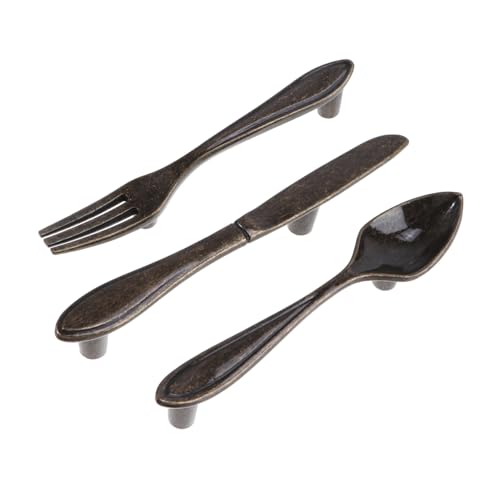 NUOBESTY 3 Stück Retro Küchenschrankgriffe aus Messer gabel löffel Design Antike Schubladengriffe für Kommoden Langlebige und Sichere Türgriffe im Vintage Stil von NUOBESTY