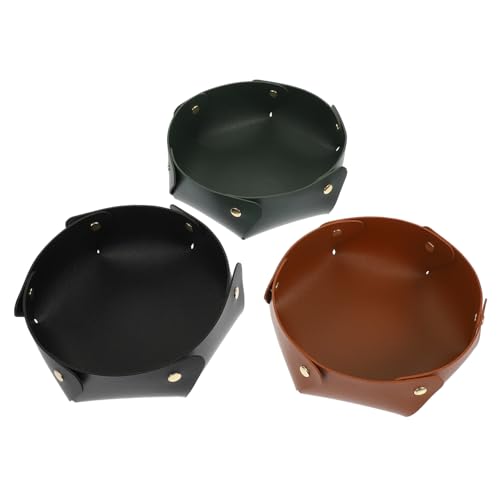 NUOBESTY 3 Stück Teiliges Leder Aufbewahrungstablett Vielseitig Einsetzbar als Schlüsselbox und Desktop Organizer Großes Sundries Tray in Schwarz Braun und Dunkelgrün Nordic Design für von NUOBESTY