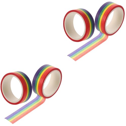 NUOBESTY 4er Pack Washi KlebebäNder in Regenbogenfarben Buntes Klebeband Mit Streifen FüR NotizbüCher Fotoalben Bastelarbeiten Handkonten Papierdekorationen von NUOBESTY