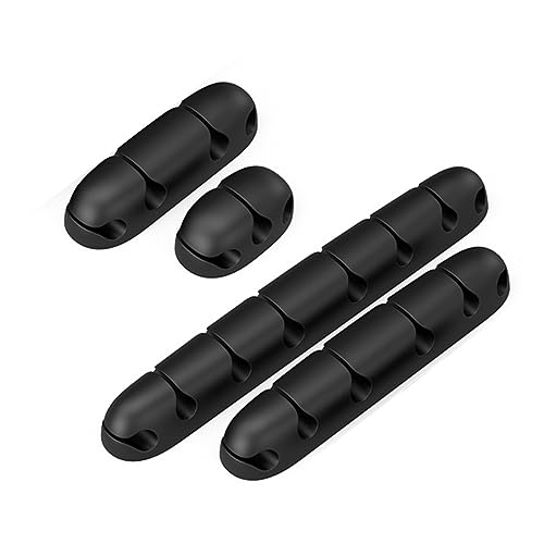NUOBESTY 4 Stück Kabel Organizer Set Silikon Kabelhalter für Schreibtisch Büro und Zuhause Selbstklebend Flexibel für Ordentliche Kabelorganisation Kabelmanagement Clips Schwarz von NUOBESTY