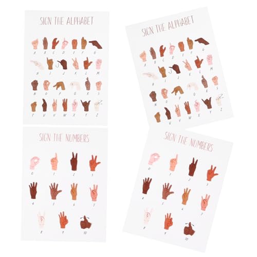 NUOBESTY 4 Stück Teiliges Asl Handzeichen Lernposter Wiederverwendbare Robuste Alphabet Zahlen-aufkleber für Inkl Detaillierter Gebärdensprache-tafeln für Unterricht Frühförderung und von NUOBESTY