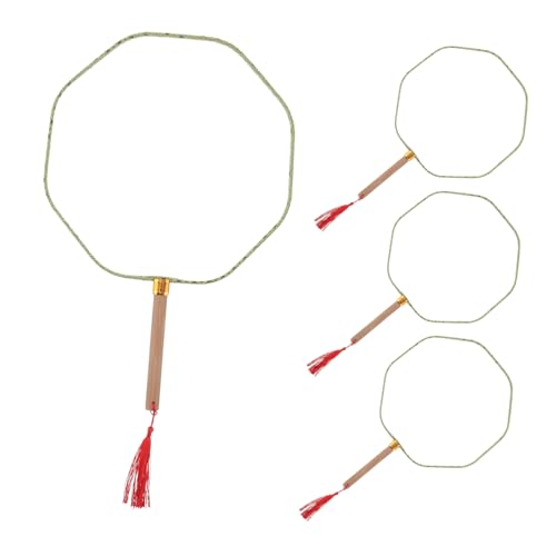 NUOBESTY 4 Stück Teiliges Chinesischer Handgemachter Kleiner Beidseitig Bemalbarer Runder Paddelfächer mit Langem Ergonomischem Griff Leere Oberfläche für DIY Malerei Kunstprojekte von NUOBESTY