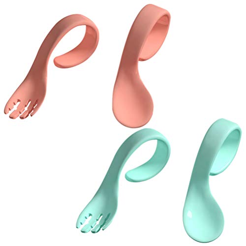 NUOBESTY 4stücke Teiliges Für Ergonomische Lernbesteck Mit Gebogenem Griff - Und Leicht Für Beikosteinführung Farben von NUOBESTY