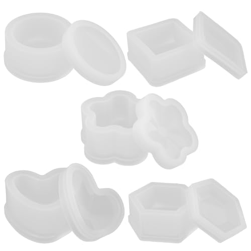 NUOBESTY 5 Stück DIY Silikonharzform Behälter mit Deckel Schmuckbehälter Boxhalter Form Untersetzer Blumentopf Aschenbecher Stift Kerze Seifenhalter für Zuhause Weiß von NUOBESTY