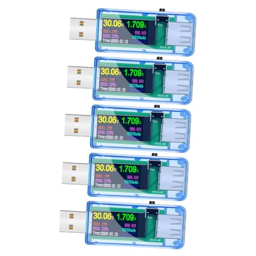 NUOBESTY 5 Stück USB Spannungsmesser Tester Multimeter für USB Ladegeräte Hochauflösendes LCD Display Überwachung von Spannung Kapazität und Strom für Powerbanks und Computer von NUOBESTY