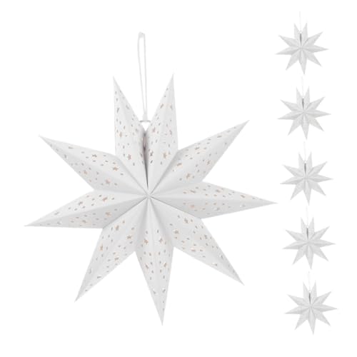 NUOBESTY 6 Stück Faltbare Papierlampenschirme Weiß Neunstrahliger Stern Lampenschirm Weihnachtsdekoration Partybeleuchtung Hängender Papierstern Lampion für Festliche Raumgestaltung von NUOBESTY
