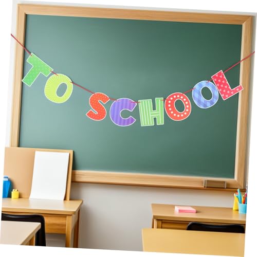NUOBESTY Bunte Wimpelkette Zum Schulanfang Papierbanner Für Klassenzimmer Girlande Mit Äpfeln Und Bleistiften Hängende Dekoration Für Schuldeko Willkommensbanner Für Schulanfang von NUOBESTY