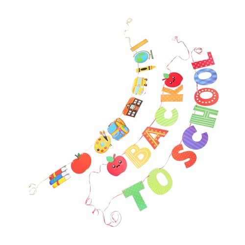 NUOBESTY Buntes Back To School Party Banner Set mit Papier Äpfeln und Schulbus Klassenzimmerdekoration Lebendige Farben Motiviertes Lernumfeld Schulanfang Deko von NUOBESTY