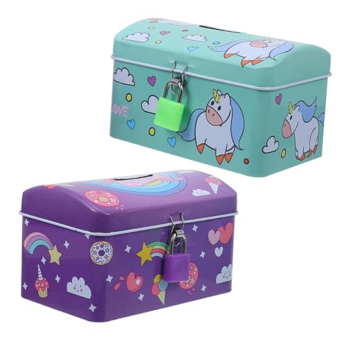 NUOBESTY Einhorn Sparschwein Schmuckbox Weißblechdose Sparschwein Mit Schloss Code Stimmverzerrer Für Kinder Abschließbares Sparschwein Geldgeschenk Unter Halter Zinn Klein Eisen Münze von NUOBESTY