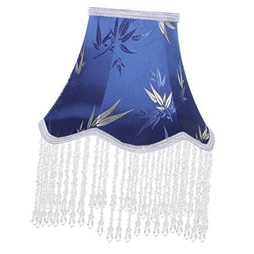 NUOBESTY Eleganter Stofflampenschirm mit Fransen für Tischlampen Handgefertigter Dekorativer Lampenschirm im Klassischen Stil für Schlafzimmer und Wohnbereiche Blaues Design von NUOBESTY