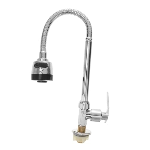 NUOBESTY Flexible Kaltwasser wasserhahn mit Drehbarem Flexiblem Rohr aus Zinklegierung Kompatibel für Edelstahl Granitspülen Einzelhalter waschtischarmatur Korrosionsbeständig Silberfarben von NUOBESTY