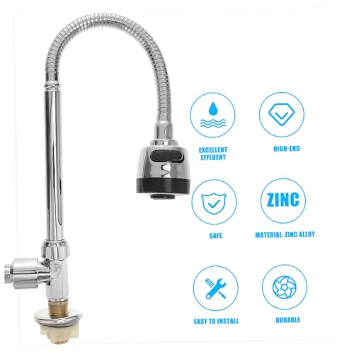 NUOBESTY Flexibler Kaltwasser wasserhahn mit Drehung Universeller Einzelhalter Zinklegierung Küchenarmatur für Spüle und Waschbecken Korrosionsbeständig Silberfarben mit Flexiblem Auslauf von NUOBESTY