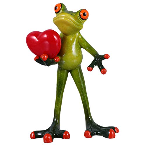 NUOBESTY Frosch Figuren Statue mit Herz Harz Frosch Ornament Gartenfigur Dekofigur Teichdeko Frösche Gartenzwerge für Außen Balkon Geburtstag Hochzeit Valentinstag Party Tischdeko Grün von NUOBESTY