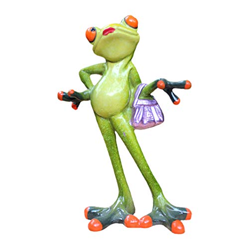 NUOBESTY Frosch Figuren Statue mit Tasche Harz Frosch Ornament Gartenfigur Dekofigur Teichdeko Frösche Gartenzwerge für Außen Balkon Geburtstag Hochzeit Halloween Party Tischdeko Grün von NUOBESTY