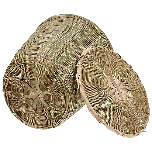 NUOBESTY Bambus Geflochtener Aufbewahrungskorb Mit Deckel Vielseitiger Korbmülleimer Für Wohnzimmer Schlafzimmer Und Küche Robuste Und Natürliche Bambusmaterialien Für Spielzeug von NUOBESTY