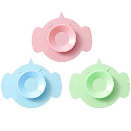 NUOBESTY Kinderbesteck 3pcs Baby Saugnapf Doppelseitige Saugn? Anti Fall rutschfest Futternapf Kinder Geschirr für Geschirr Schale (Grün Blau) Kindergeschirr von NUOBESTY