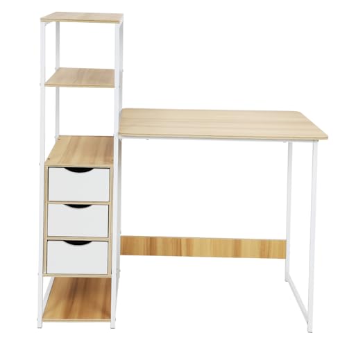 NUOBESTY Moderner Eckschreibtisch mit Seitlichem Regal Stabiler Holz Eisenkonstruktion Großer Stauraum Vielseitiger Computertisch für Büro und Homeoffice Einfache Installation von NUOBESTY