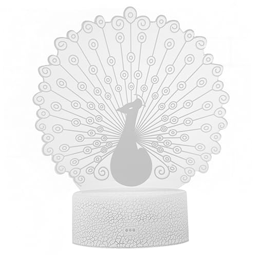 NUOBESTY Pfauentischlampe Kleine Touch-lampen Schreibtischlampe 3d-nachtlampe Illusionslampe 3d-nachtlicht Led -licht 3d-vision-licht 3d-sichtlampe 3d Nachttischlampe Weiß von NUOBESTY