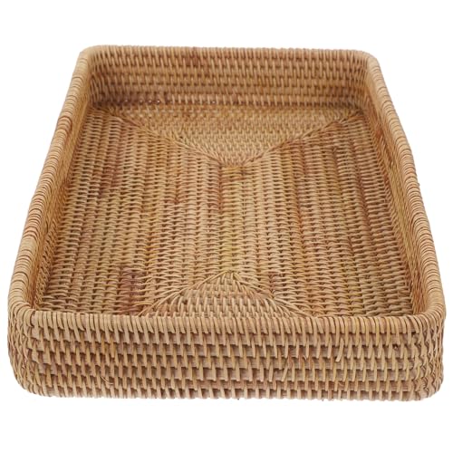 NUOBESTY Rechteckiges Rattan Tablett Handgewebtes Dekorations und Serviertablett für Snacks Aufbewahrung und Wohnkultur für Kaffee und Esstische Badezimmer Boho Stil Deko NUOBESTY Rechteckiges Rattan Tablett Handgewebtes Dekorations und Serviertablett für Snacks Aufbewahrung und Wohnkultur für Kaffee und Esstische Badezimmer Boho Stil Deko von NUOBESTY