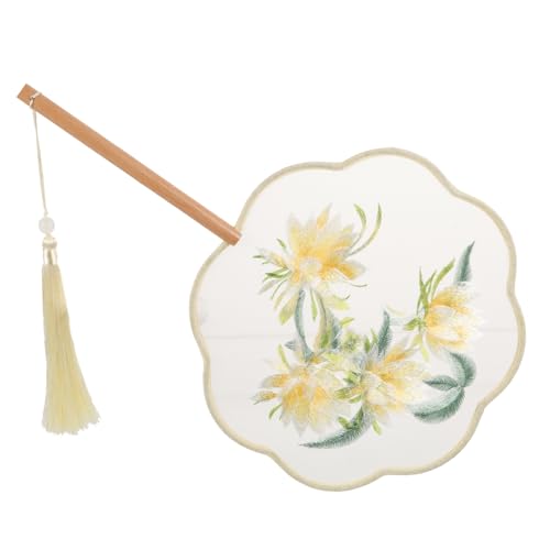 NUOBESTY Traditioneller Chinesischer Handfächer mit Gesticktem Blumenmotiv aus Holz und Seide Stabiler und Langlebiger Sommerfächer für Damen Praktisch zum Kühlen an Heißen Tagen von NUOBESTY