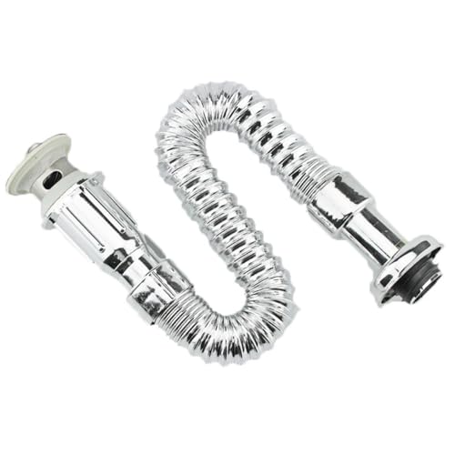 NUOBESTY Verchromtes Verstellbares Abflussrohr für Waschbecken aus Langlebigem Edelstahl und Abs S förmiges Geruchsdichtes Wasserrohr Passend für Verschiedene Beckenmaße Silberfarben von NUOBESTY