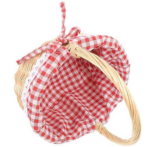 NUOBESTY Weiden-Picknickkorb Geflochtener Weidenkorb Natürlicher Weidenkorb Mit Griff Geschenkkörbe Weinkorb Für Blumen Hochzeitsgeschenke Größe S (Grundfarbe Rot Karierter Stoff) von NUOBESTY