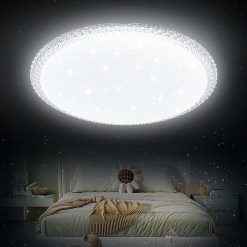 NUODIFAN Deckenlampe LED Deckenleuchte 20W Schlafzimmer Sternenhimmel 6500K Badezimmer Deckenbeleuchtung IP65 Wasserdicht Badlampe Rund für Bad Küche Kinderzimmer Flur - Ø27cm von NUODIFAN