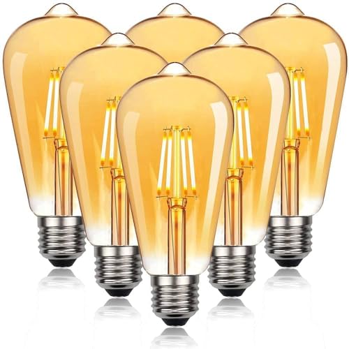 NUODIFAN Edison Vintage Glühbirne, 6 Stück Edison LED Lampe Warmweiß E27 Retro Glühbirne Ideal für Nostalgie und Retro Beleuchtung im Haus Café Bar usw von NUODIFAN
