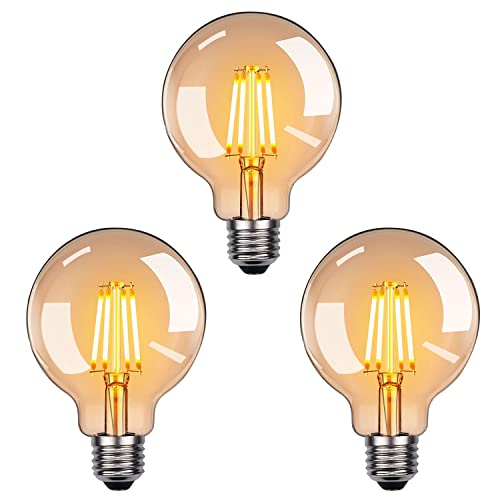 NUODIFAN Edison LED Vintage glühbirne, 3 Stück Warmweiss E27 Retro LED Glühbirnen, Lampen mit Bernstein-Glas, 4W ersetzt 40W, 2700K, 470LM, nicht dimmbar von NUODIFAN