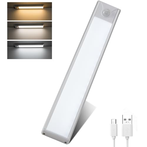 NUODIFAN Schrankbeleuchtung LED mit Bewegungsmelder Led Leiste Schranklicht Schrankleuchte Batterie USB Unterbauleuchte Küche Wiederaufladbar Schrankleuchten für Kleiderschrank, Treppe, RV (weiß x1) von NUODIFAN