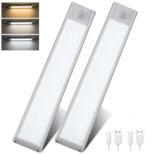NUODIFAN Schrankbeleuchtung LED mit Bewegungsmelder Led Leiste Schranklicht Schrankleuchte Batterie USB Unterbauleuchte Küche Wiederaufladbar Schrankleuchten für Kleiderschrank, Treppe, RV (weiß x2) von NUODIFAN