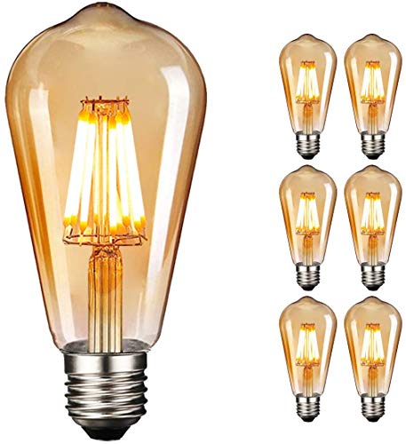 NUODIFAN LED Edison Glühbirne E27, 6 x 8W Vintage Glühbirne Dimmbar LED Filament Birne Lampe Amber Glas (1000 Lumens, 2700K) Ideal für Dekorative von NUODIFAN