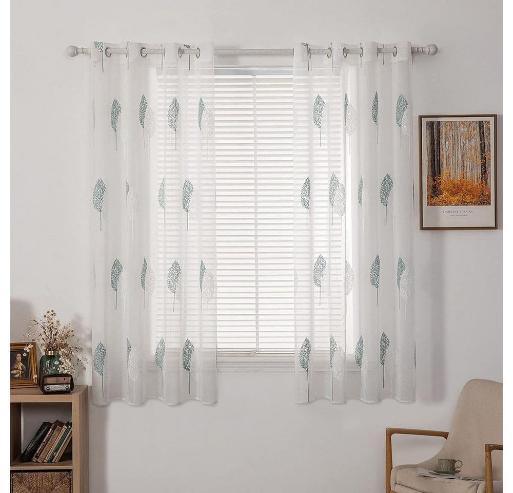 NUODWELL Gardine 2er Set Wohnzimmer Vorhänge, Modern Stickerei Blätter Muster Gardinen NUODWELL Gardine 2er Set Wohnzimmer Vorhänge, Modern Stickerei Blätter Muster Gardinen von NUODWELL