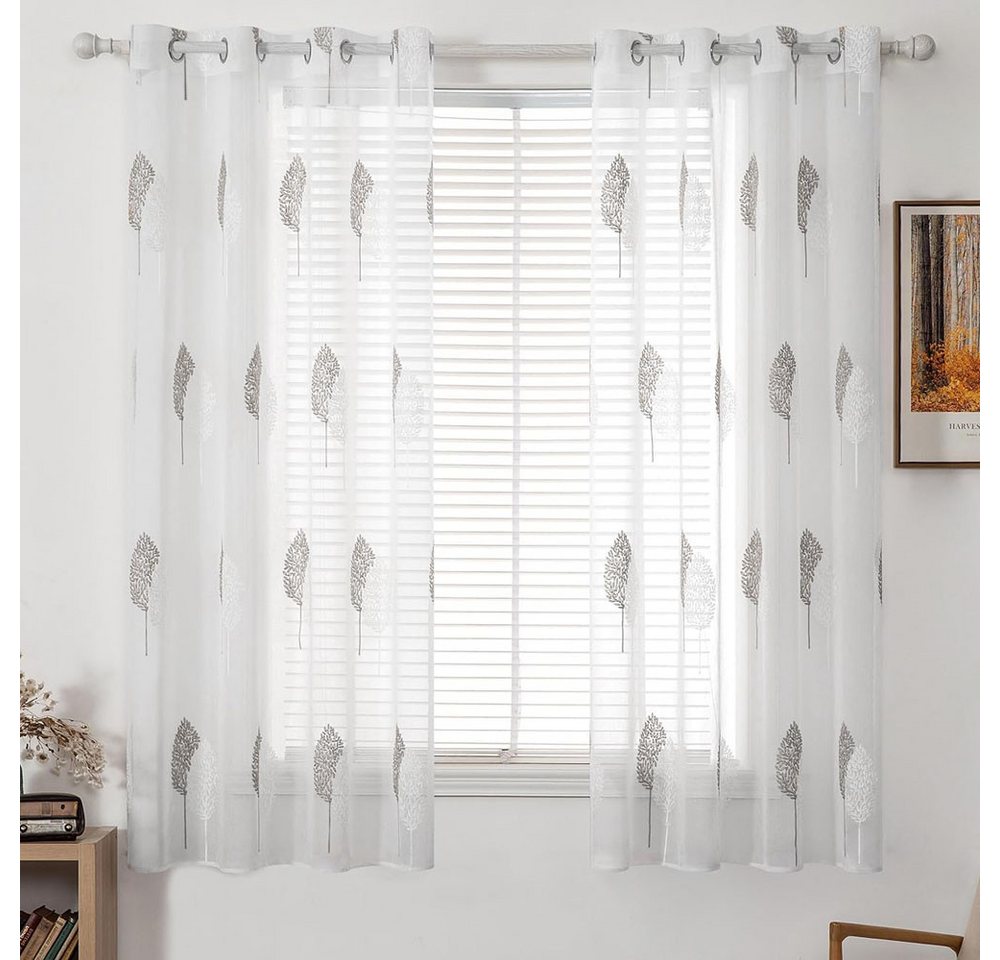 NUODWELL Gardine 2er Set Wohnzimmer Vorhänge, Modern Stickerei Blätter Muster Gardinen NUODWELL Gardine 2er Set Wohnzimmer Vorhänge, Modern Stickerei Blätter Muster Gardinen von NUODWELL