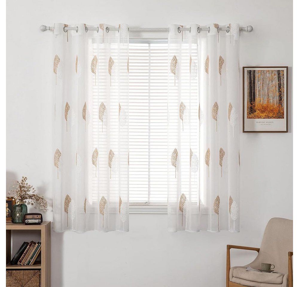 NUODWELL Gardine 2er Set Wohnzimmer Vorhänge, Modern Stickerei Blätter Muster Gardinen NUODWELL Gardine 2er Set Wohnzimmer Vorhänge, Modern Stickerei Blätter Muster Gardinen von NUODWELL