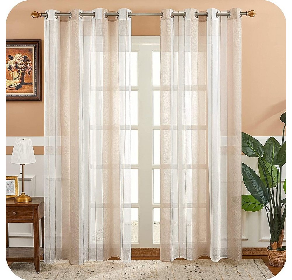 NUODWELL Gardine Voile Gardinen mit Ösen, 2er Set Halbtransparent Streifen Kurz Vorhang NUODWELL Gardine Voile Gardinen mit Ösen, 2er Set Halbtransparent Streifen Kurz Vorhang von NUODWELL
