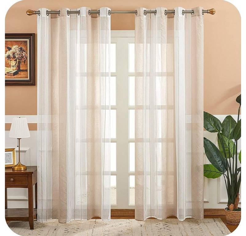 NUODWELL Gardine Voile Gardinen mit Ösen, 2er Set Halbtransparent Streifen Kurz Vorhang von NUODWELL