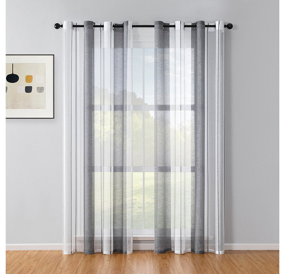 NUODWELL Gardine Voile Gardinen mit Ösen, 2er Set Halbtransparent Streifen Kurz Vorhang NUODWELL Gardine Voile Gardinen mit Ösen, 2er Set Halbtransparent Streifen Kurz Vorhang von NUODWELL
