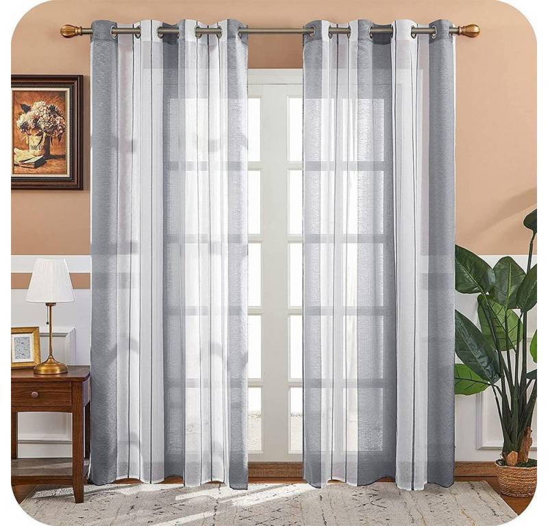 NUODWELL Gardine Voile Gardinen mit Ösen, 2er Set Halbtransparent Streifen Kurz Vorhang von NUODWELL