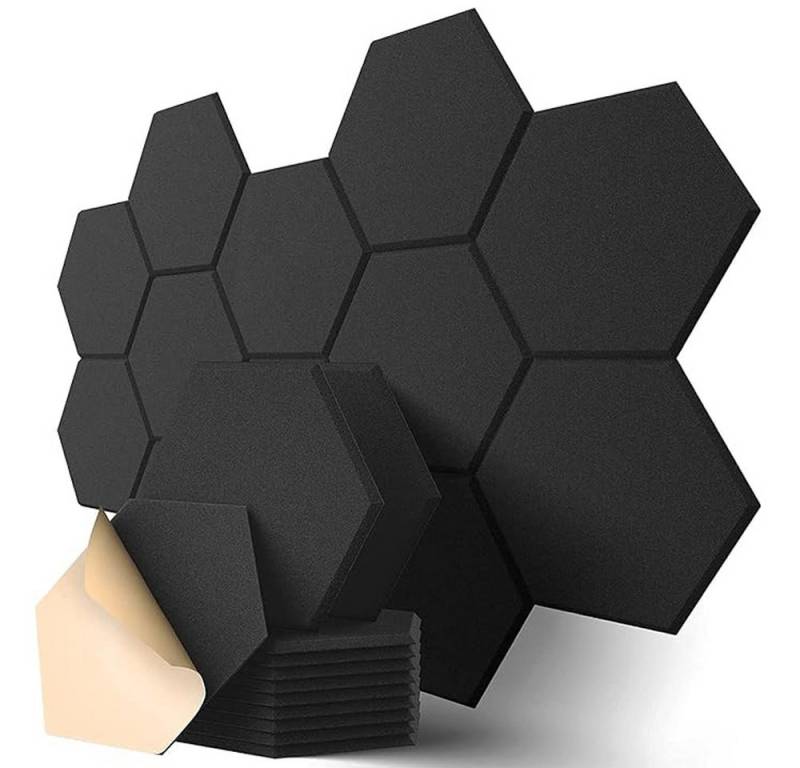 NUODWELL Akustikplatte 12 Stück Hexagon Akustikplatten Selbstklebend, 30x26cm Schallabsorber von NUODWELL