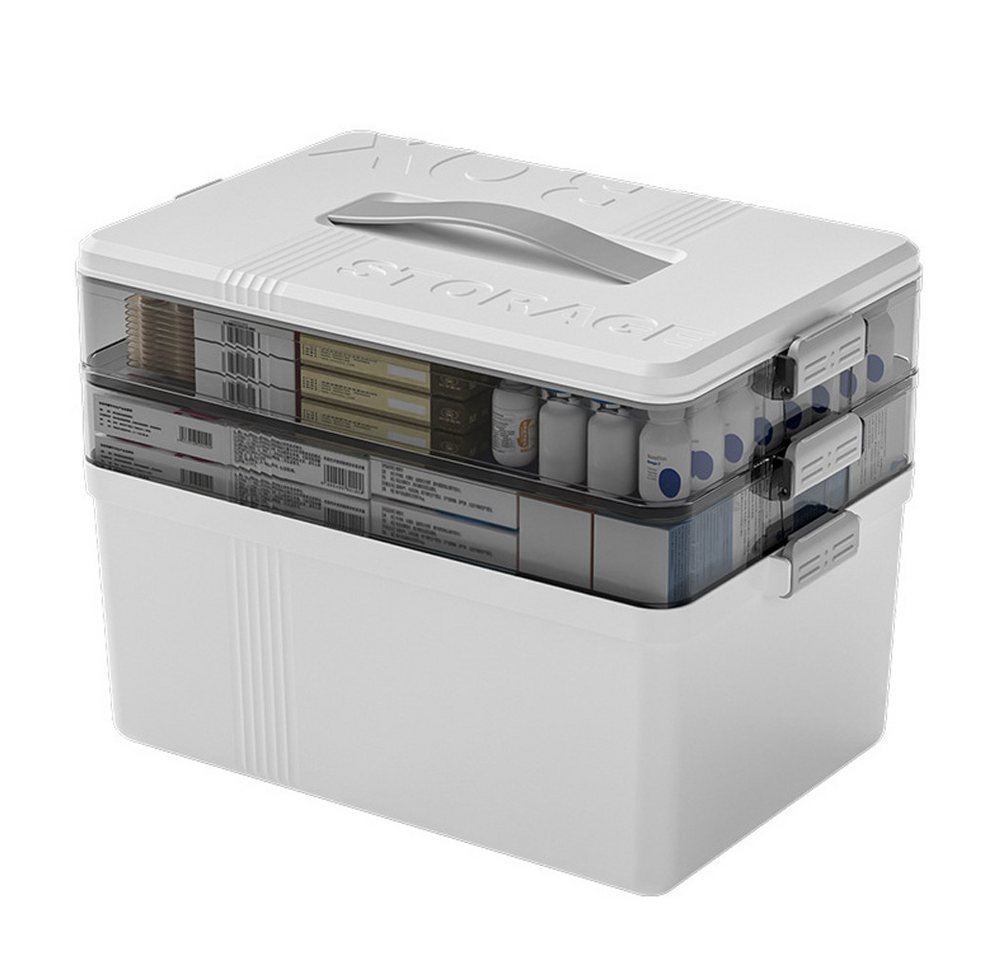 NUODWELL Aufbewahrungsbox 3-Stöckige Medikamenten, Große Kapazität Aufbewahrung mit Griff, Weiß, Große Medikamentenbox – leere Erste-Hilfe-Box für den Hausgebrauch von NUODWELL