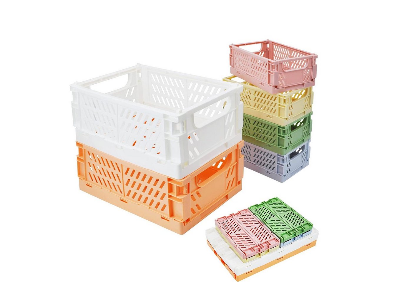 NUODWELL Aufbewahrungsbox 6 Stück Plastik Klappkiste, Mini Körbe Klappbox Stapelbare Organizer von NUODWELL