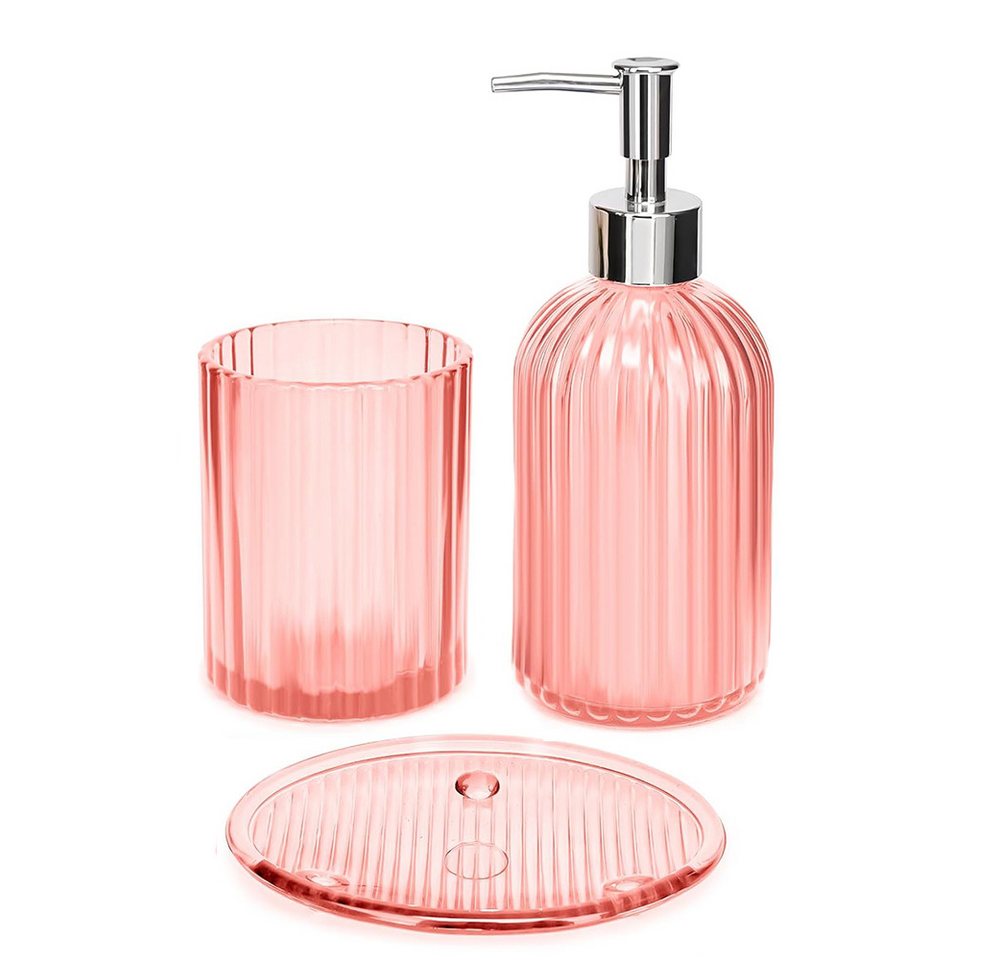 NUODWELL Badezimmer-Set 3-teiliges Badezimmer-Zubehör-Set aus klarem Glas, Badezimmer Set, mit Seifenspender, Seifenschale, Zahnbürstenhalter NUODWELL Badezimmer-Set 3-teiliges Badezimmer-Zubehör-Set aus klarem Glas, Badezimmer Set, mit Seifenspender, Seifenschale, Zahnbürstenhalter von NUODWELL