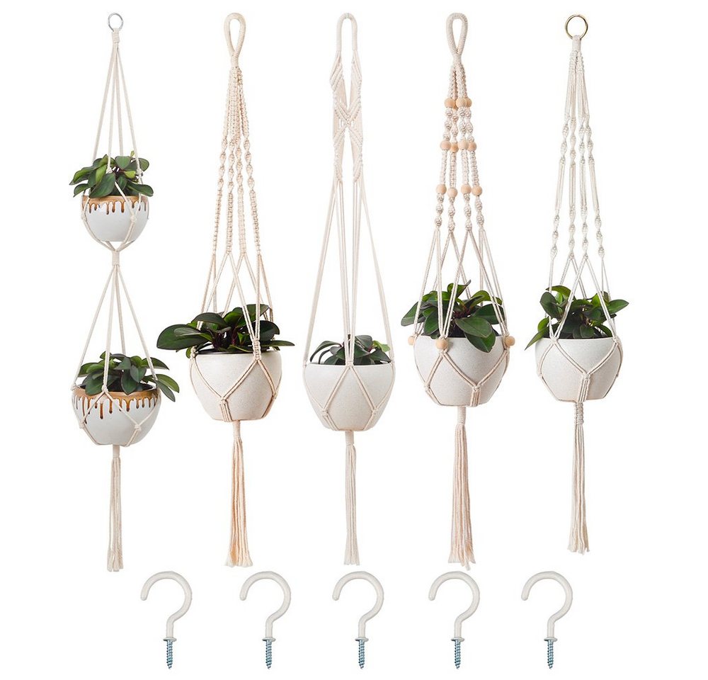NUODWELL Blumenampel 5 Stück Makramee Blumenampel, Boho Deko Baumwollseil Hängeampel (5 St) von NUODWELL