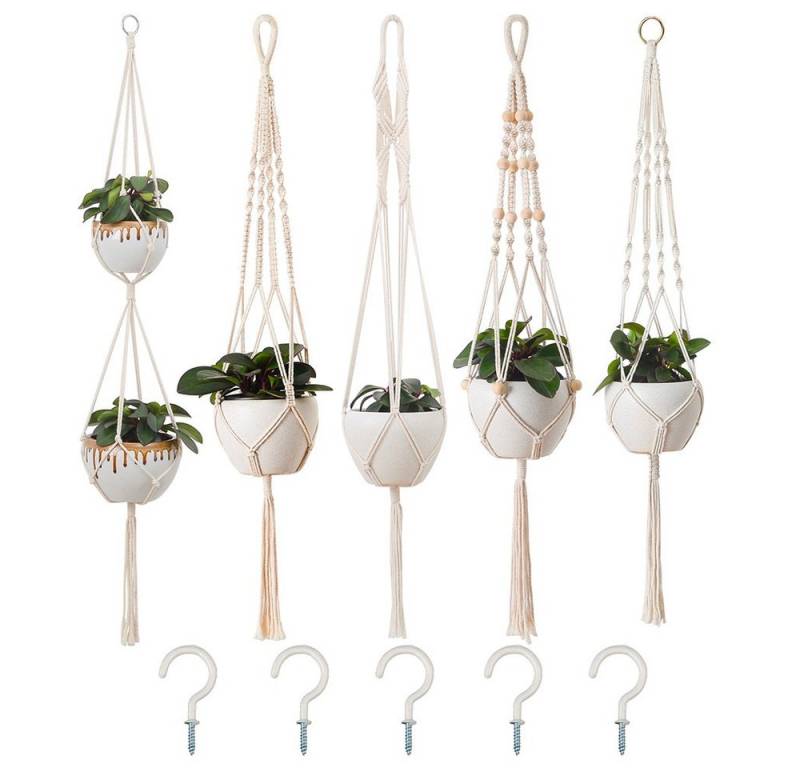 NUODWELL Blumenampel 5 Stück Makramee Blumenampel, Boho Deko Baumwollseil Hängeampel (5 St) von NUODWELL