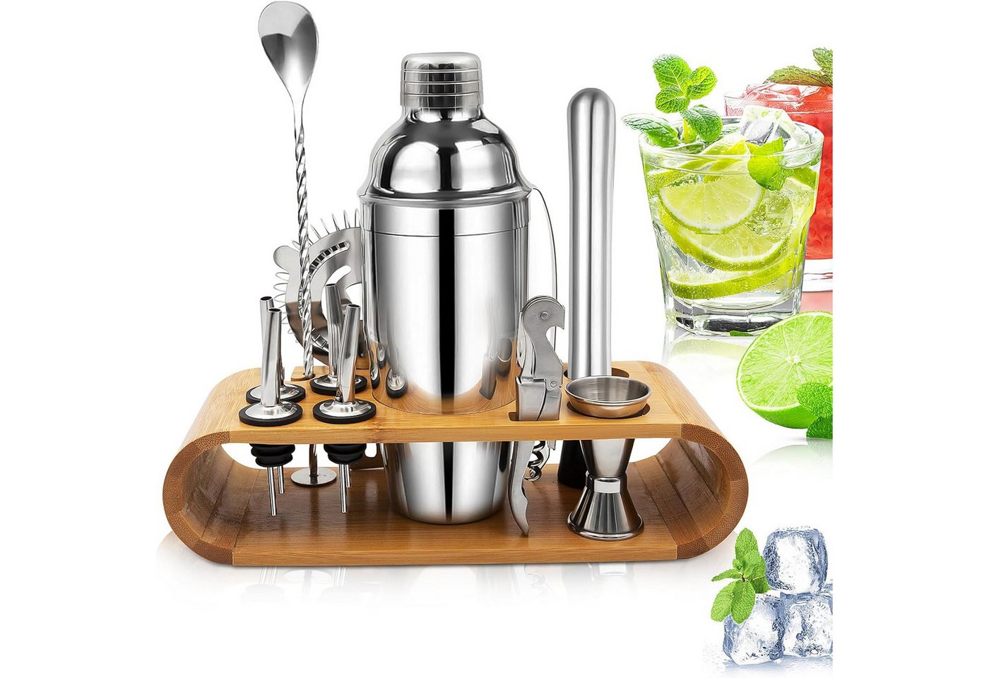 NUODWELL Cocktail-Set Stainless Steel Shaker Bar Set, 750ML 12-Teiliges Edelstahl Zubehör, (12-tlg), Professionelles Barware Set für Zuhause oder die Bar von NUODWELL