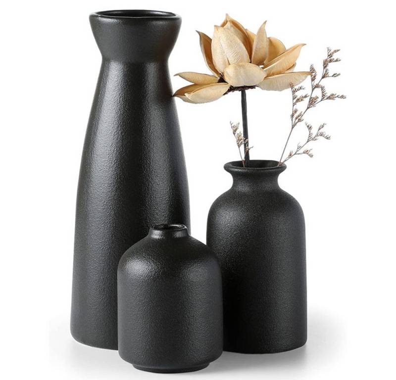 NUODWELL Dekovase Keramik Vasen 3er-Set, Kleine Blumenvasen für Home Decor Nordic Stil, Für Pampas Grass & Getrocknete Blumen, für Tisch, Bücherregal, Mantel von NUODWELL