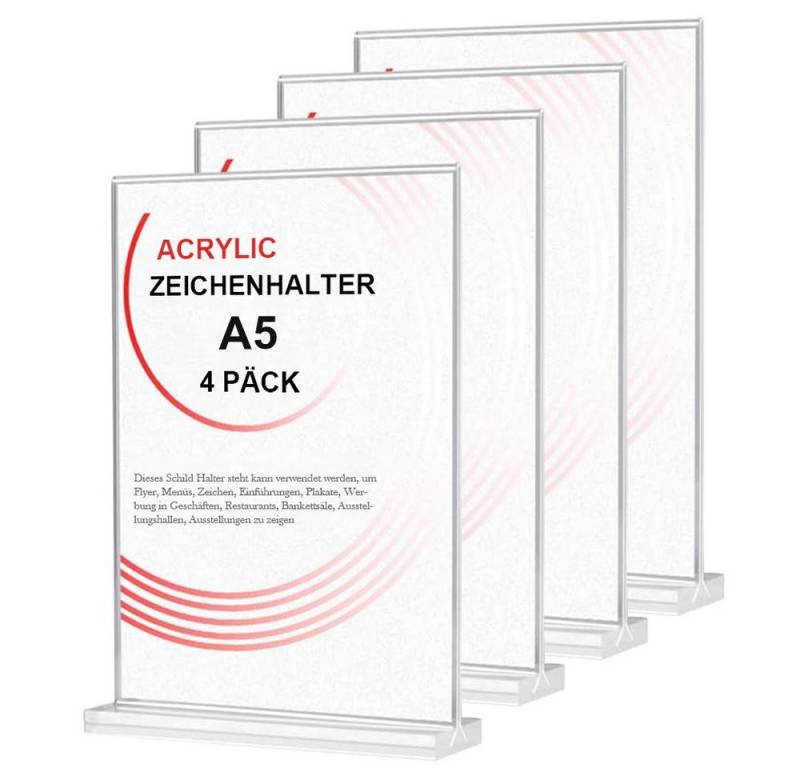 NUODWELL Einzelrahmen 4 Stück Tischaufsteller A4/A5, Acry Display Ständer flyerständer, T Form Preisschilder Aufsteller für Restaurants, Cafés, Büros, Fotos von NUODWELL