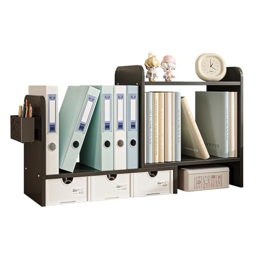 NUODWELL Erweiterbares Schreibtisch-Bücherregal mit 3 Schubladen, Bücherregal, Präsentationsregal, Heim- und Bürobedarf, Schreibtisch-Organizer (schwarz) von NUODWELL